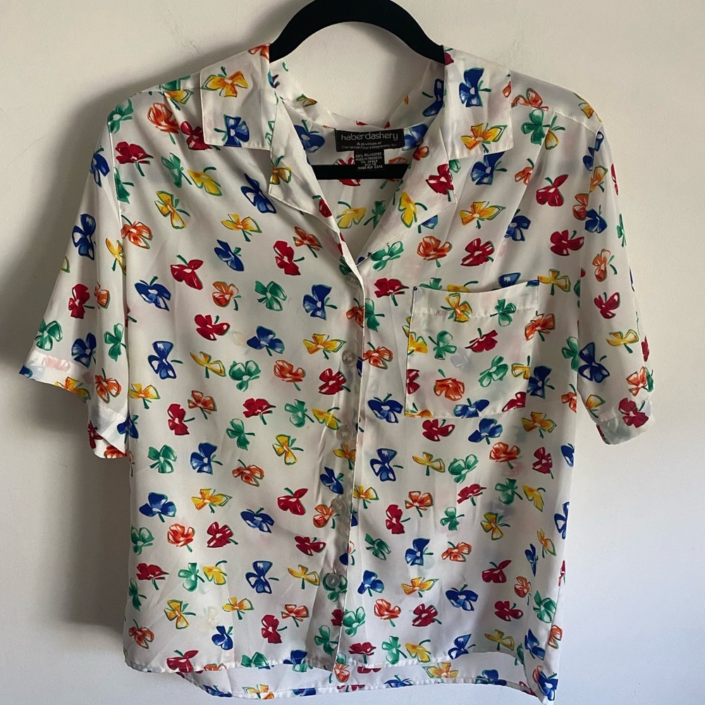 Vintage Primary Color Floral Button-Up Shirt